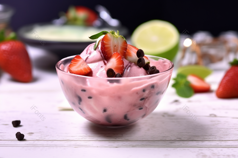 夏季一碗清爽的水果冰沙奶昔美味的下午茶,高清,摄影图,摄影图片,图片大全,摄影图免费下载